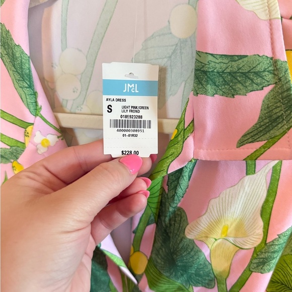 J. Mclaughlin • NWT Ayla Dress Catalina Cloth Lily Frond Pink Green XS Preppy - Picture 8 of 12
